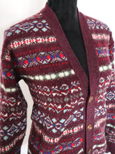 Load image into Gallery viewer, Vintage Wool Fair Isle burgundy Laidlaw & Fairgrieve V Neck Cardigan Jumper | unisex | Modern size EU 48 XLarge