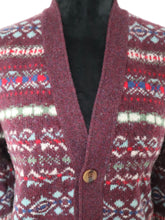 Load image into Gallery viewer, Vintage Wool Fair Isle burgundy Laidlaw & Fairgrieve V Neck Cardigan Jumper | unisex | Modern size EU 48 XLarge