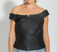 Load image into Gallery viewer, Vintage 1990s Designer Leather Off the Shoulder Crop Top | 'Newport News' | Modern Size Medium