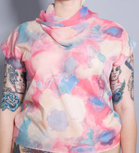 Load image into Gallery viewer, Vintage Pastel Pink Floral Print Short Sleeve Blouse Size Medium