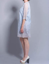 Load image into Gallery viewer, Vintage Light Blue and White Patterned Lace Dress Coat Size Small with Toggle Closure
