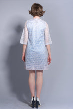 Load image into Gallery viewer, Vintage Light Blue and White Patterned Lace Dress Coat Size Small with Toggle Closure