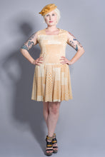 Load image into Gallery viewer, Vintage Union Made 1930’S Mustard Printed Drop Waist Dress Size Large