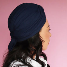 Load image into Gallery viewer, Vintage Turban Navy Blue with bow detail | Size Medium Large