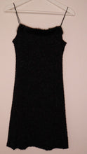 Indlæs billede til gallerivisning 1990s style Y2K Black metallic slip dress | Faux Fur trim | Size Small | Medium
