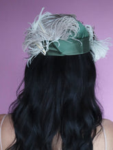 Load image into Gallery viewer, Vintage 1960s Ostrich feather and Hunter Green Satin Capulet | Size 52 Small