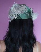 Load image into Gallery viewer, Vintage 1960s Ostrich feather and Hunter Green Satin Capulet | Size 52 Small