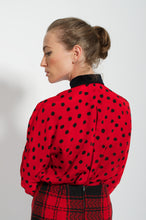 Load image into Gallery viewer, Back side of Vintage Jones New York Red and Black Polka dot Blouse