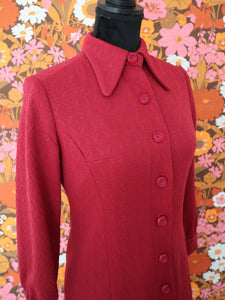 1960s 1970s Maroon Coat swing dress Jacquard Fabric | Modern Size Small