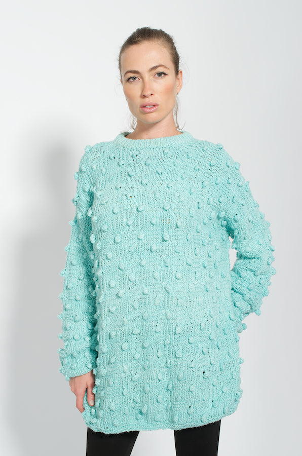 1980s Bright Blue Oversized Sweater Jumper | 'Los Manos' | Modern size X Large