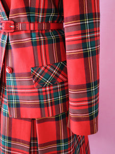 Fougstedts 1960 70s Red Tartan Print | Scottish Wool Suit | Modern Size Large | Made in Sweden