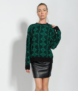 Vintage 1980s Designer | 'Lauren Steele' | Oversized Unisex Sweater Green Black | Modern size XLarge