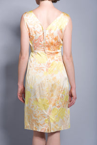 Vintage Yellow Peach Floral pastel Shift Dress Size 38 Small