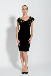 Vintage Velvet Dress Designer Jessica McClintock Gold sequin Size Medium