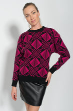Indlæs billede til gallerivisning Vintage 1980s Designer Pullover fuchsia black Ski Sweater | &#39;Mountain Woolens&#39; | Modern size Large
