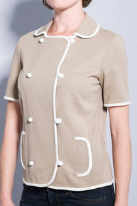 Vintage 1960s 70s Designer Tan White Shirt Jacket | 'Koret of California' | Made in California | Modern size Medium Size Medium