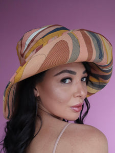 Vintage 1960s 70s Cartwheel Summer Hat | Pucci Like Print | Size 54