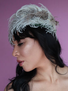 Vintage 1960s Ostrich feather and Hunter Green Satin Capulet | Size 52 Small