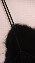 Indlæs billede til gallerivisning 1990s style Y2K Black metallic slip dress | Faux Fur trim | Size Small | Medium
