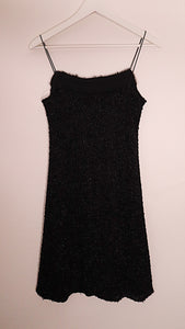 1990s style Y2K Black metallic slip dress | Faux Fur trim | Size Small | Medium