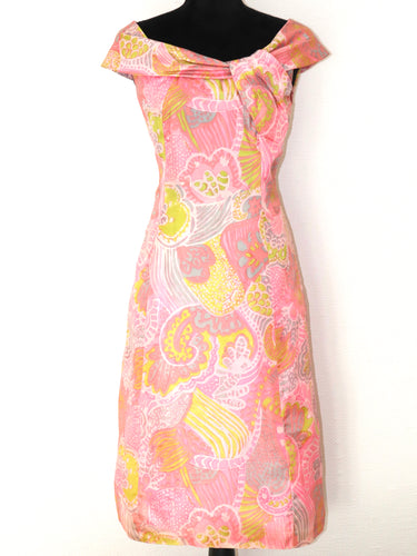 rembrandt vintage 1960's dress in lime green and pink paisley print.